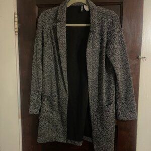 H&M Long Open Front Blazer - Gray and Black Tweed - Size 4